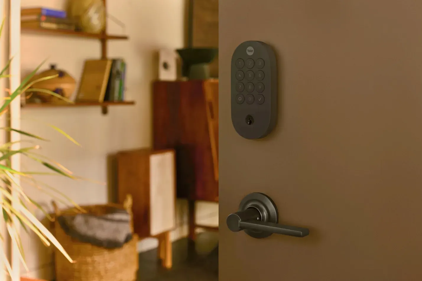 A smart lock on a front door